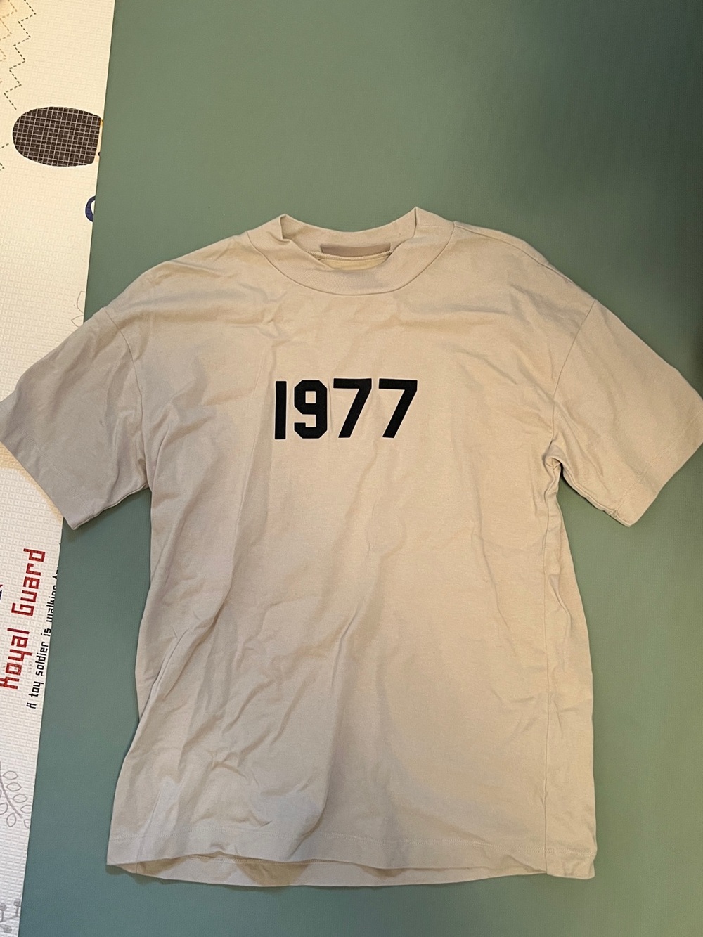 Essentials Beige Short Sleeve Tee with Black 1977 Print